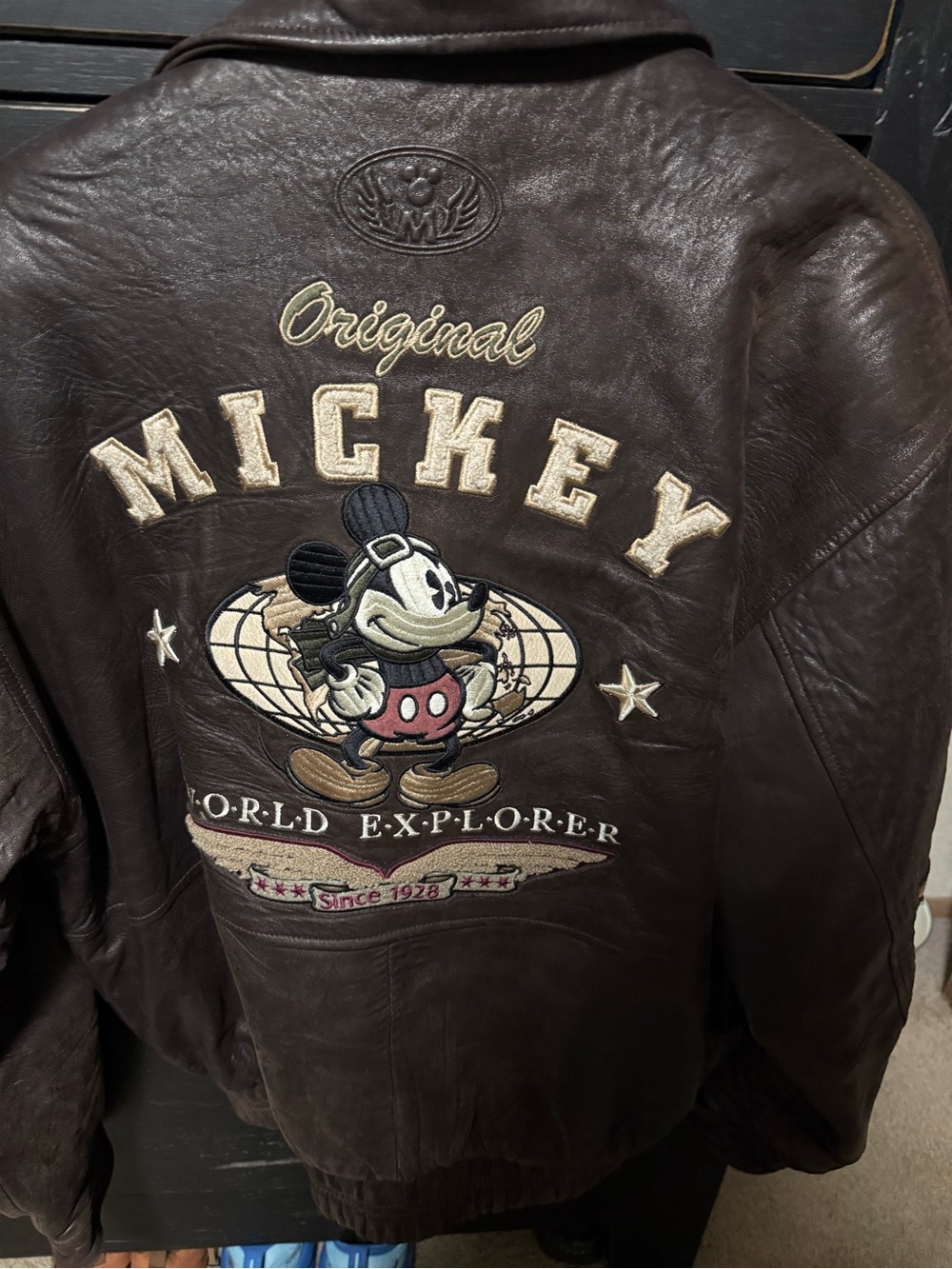 Disney World Explorer Brown Leather Bomber Jacket - Picture 4 of 6